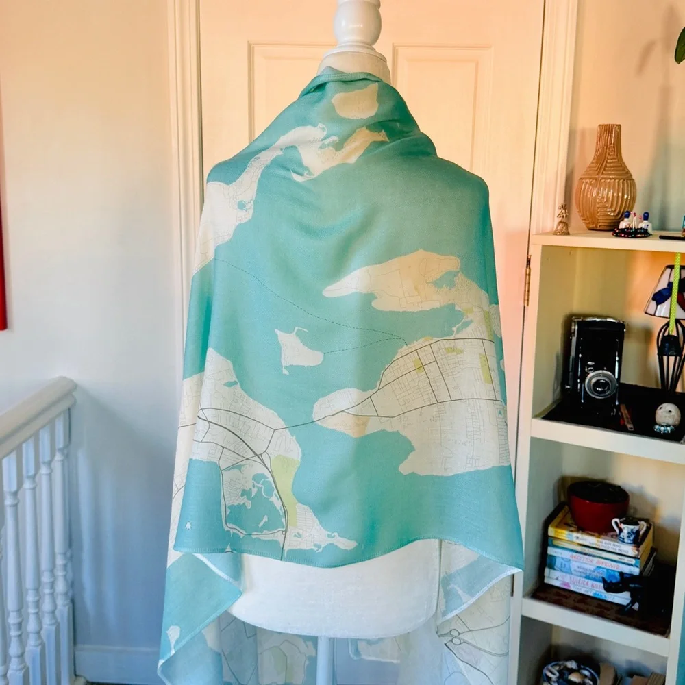 NEW with TAGS Elegant Wrap with map of Aquidneck Island, Newport Rhode Island